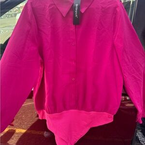 Allegra K Vibrant Fuchsia Button-Front Blouse